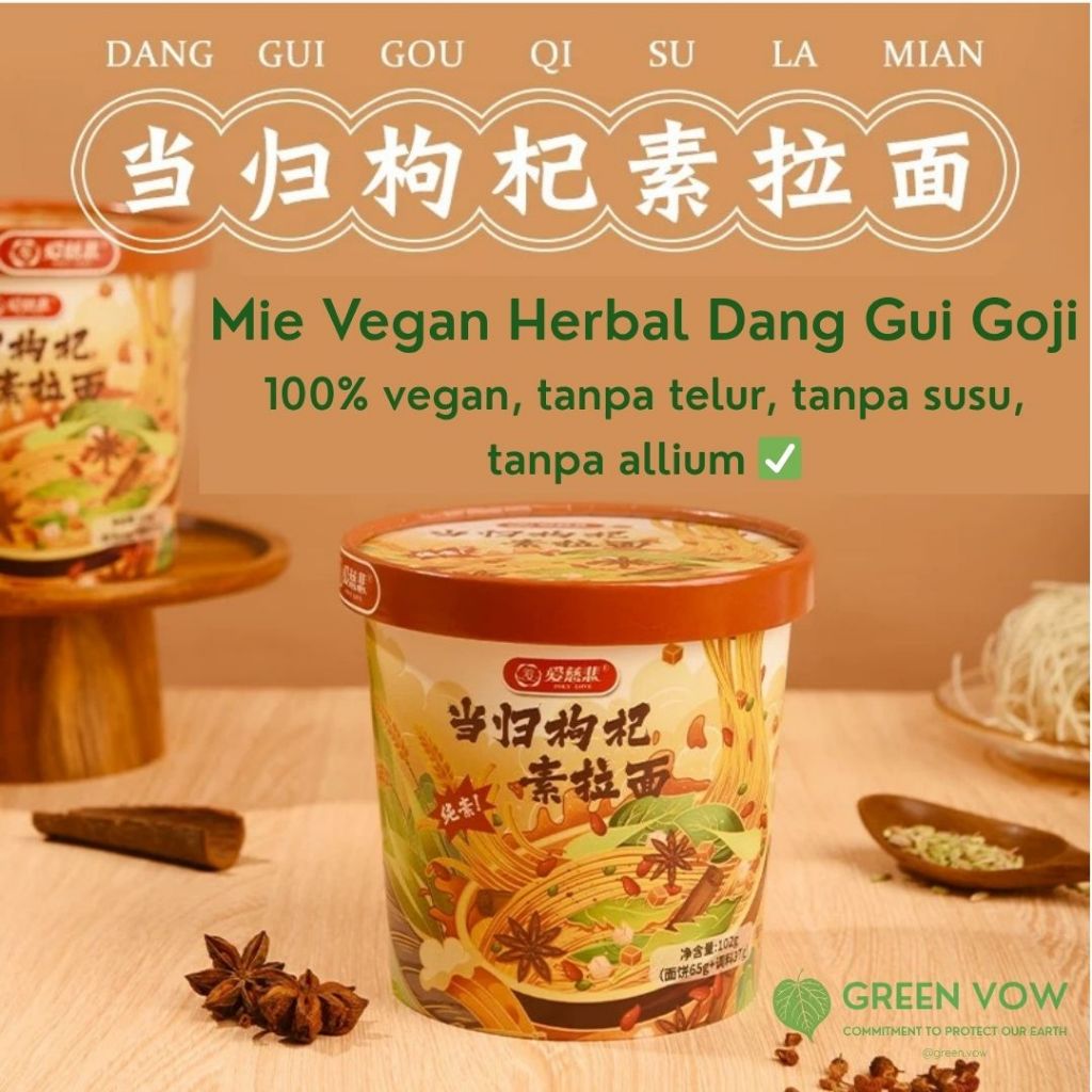 Mie Instan Cup Vegan Herbal Dang Gui Goji – Mie Vegan Sehat Non Pedas | Herbal Instant Vegetarian No