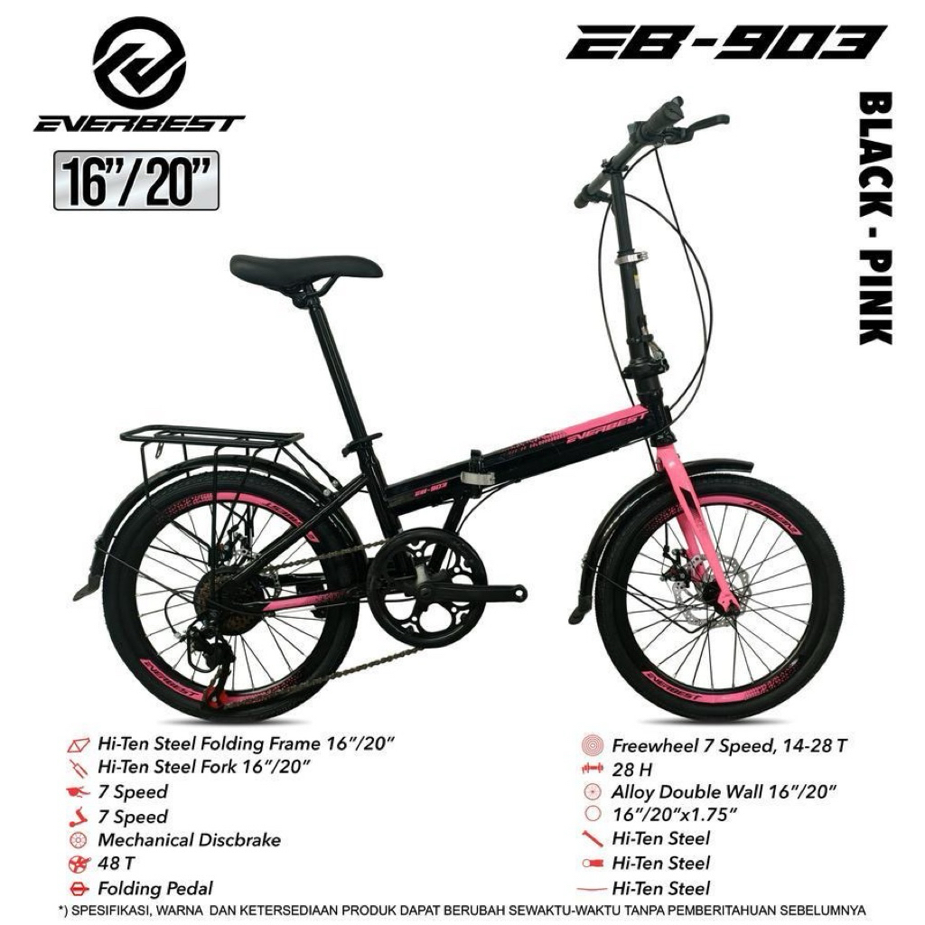 Preloved sepeda lipat everbest size 20 warna black pink