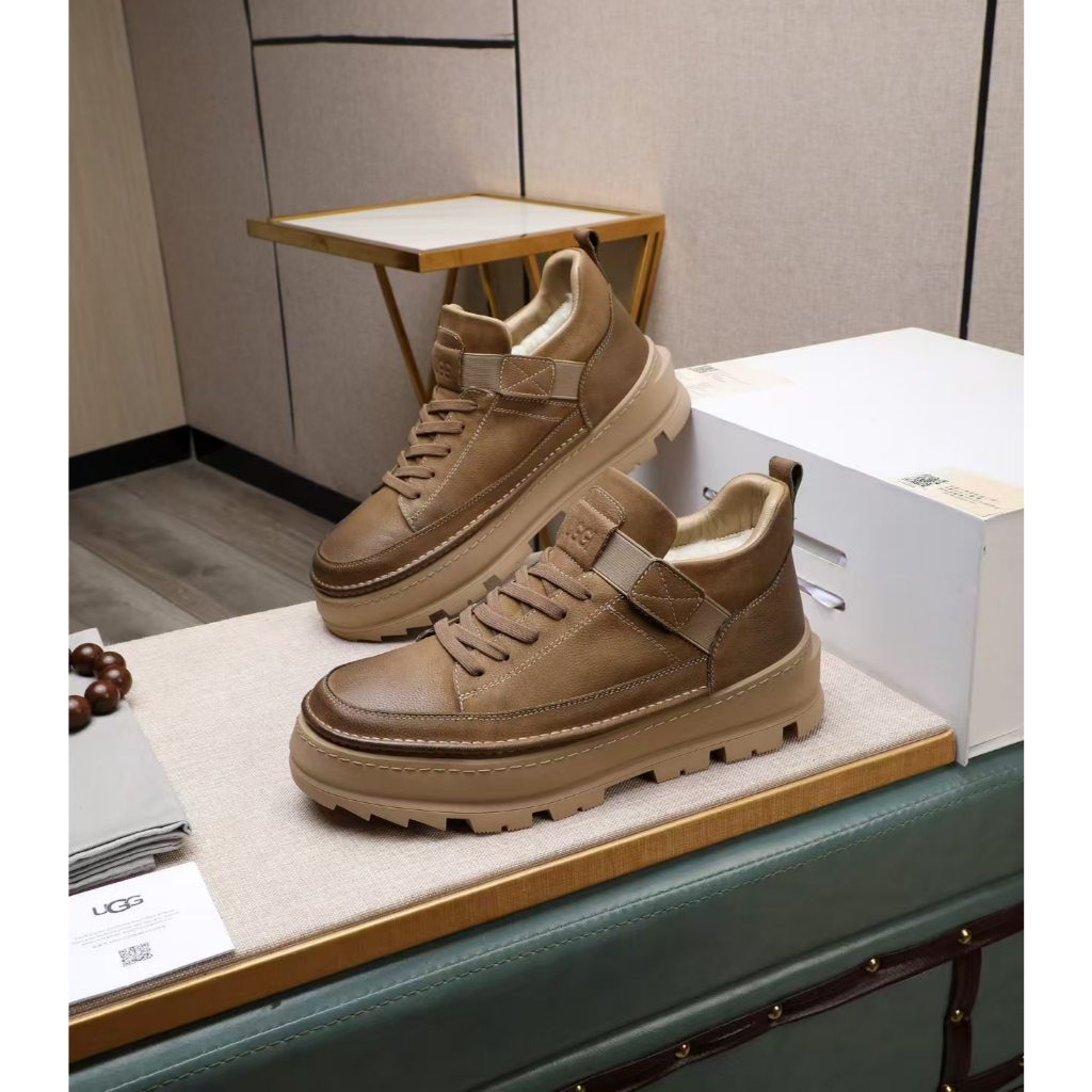 UGG new casual men's toe layer cowhide and velvet sports shoes, outdoor walking shoes