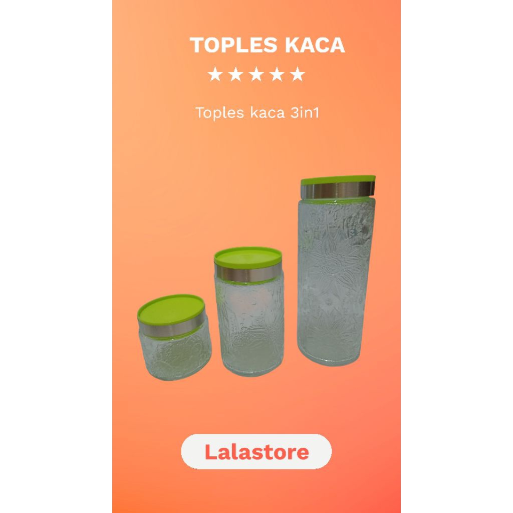 Toples Kaca 3in1 motif bunga timbul, Toples lebaran, Toples natal
