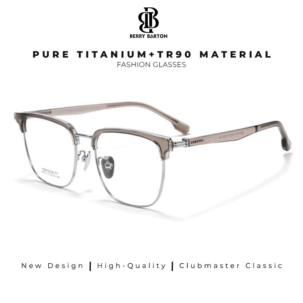 Berrybarton Kacamata Minus Blueray Anti Radiasi Photocromic Bluecromic Pure Titanium TR90 Clubmaster