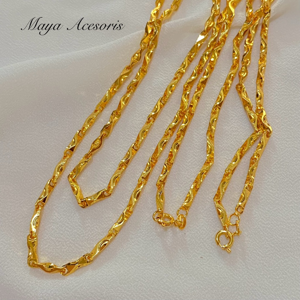 kalung Panjang 50 Cm Model Balok Imitasi Emas Bahan Halus Berlapis Emas 24k Anti Karat Anti Luntur