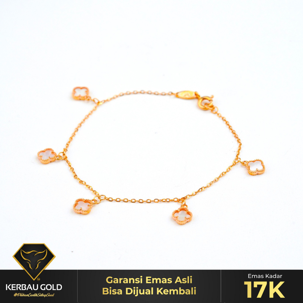 [Kerbau Gold] Gelang Emas Clover Rumbai Black 17K - Emas Asli
