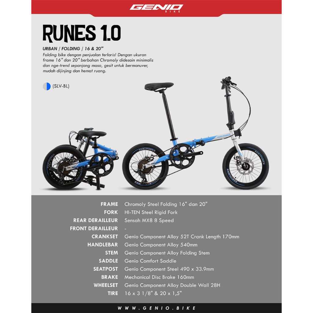 Sepeda Lipat Pacific 20 inch murah pasific folding bike dewasa 2980 RX 6.0/ GENIO RUNES / AVAND RE A