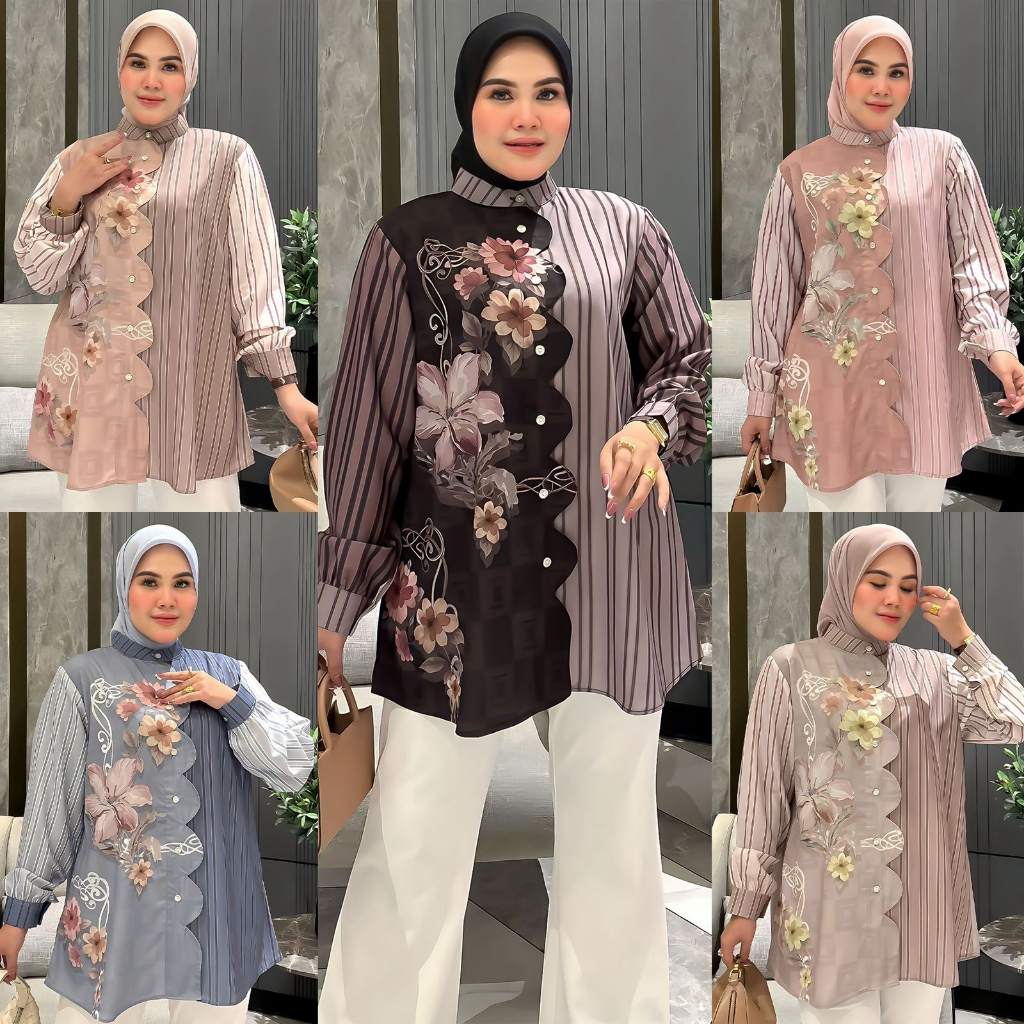 Kayyani blouse tunik silky motif printing exclusive model terbaru Hayla shirt by Kayyani