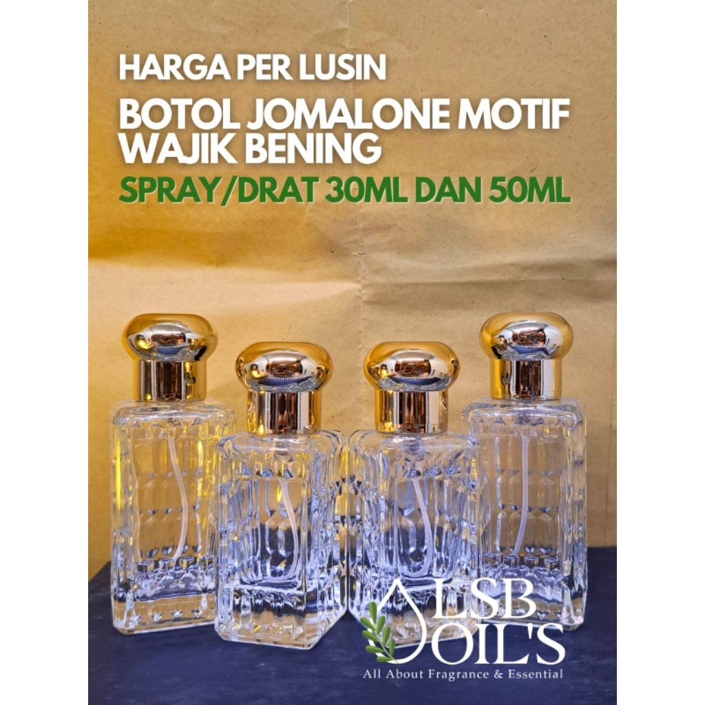 1 LUSIN BOTOL JOMALONE WAJIK CLEAR BENING 30ML 50ML SPRAY DRAT TUTUP - BOTOL PARFUM JOMALONE WAJIK C