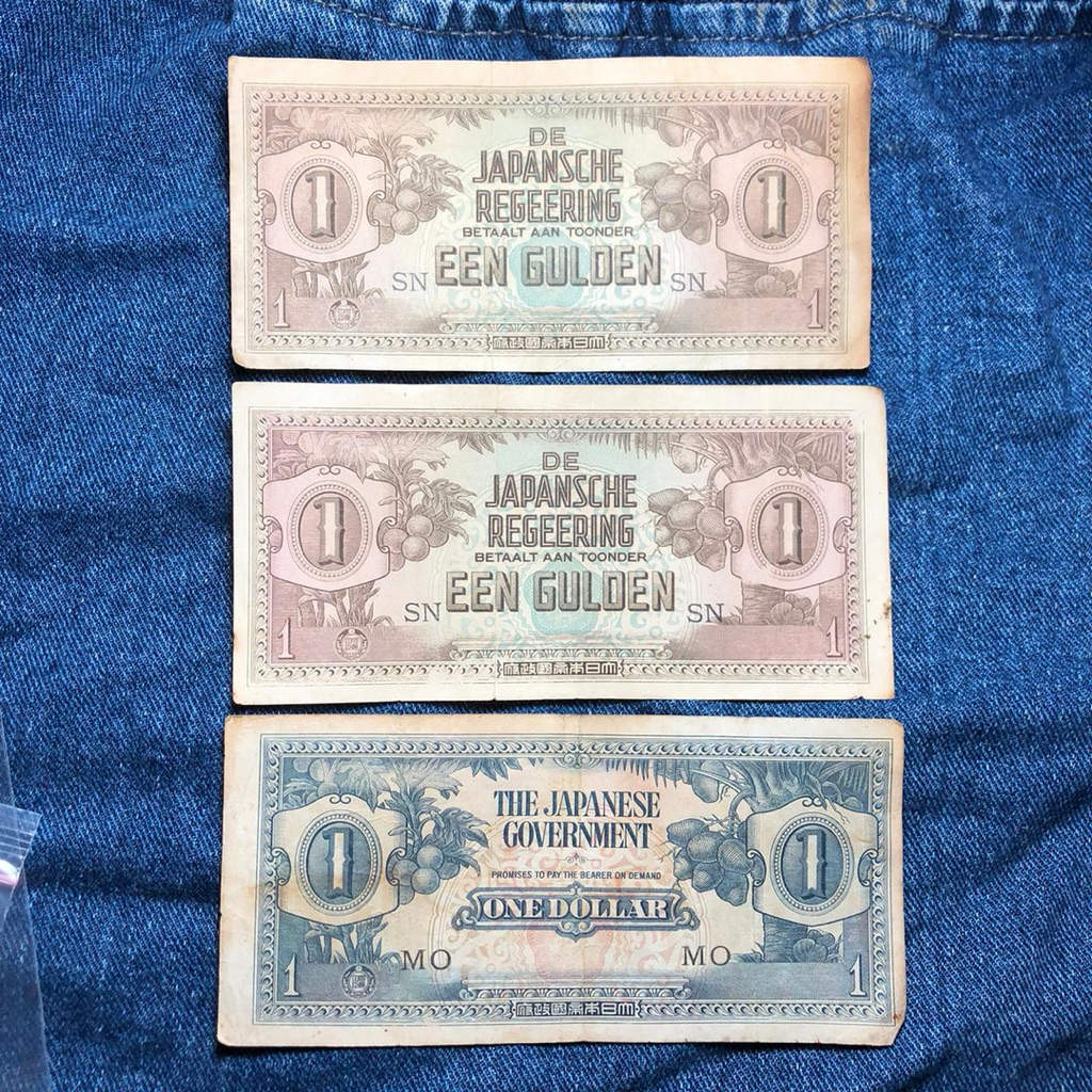 Uang Kuno Een Gulden 1943 Asli 3 Lembar