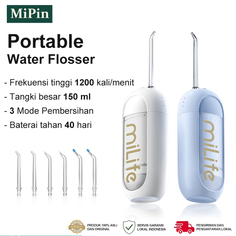 Water Floss Gigi Portable, Water Flosser 150ml, 3 Mode, Baterai 40 Hari, Jet Air 1200x/menit, IPX7
