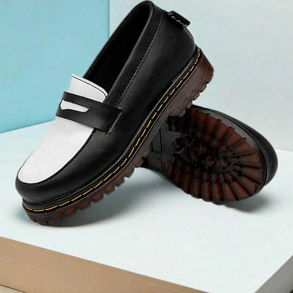 SLAVA - Sepatu Docmart Anak Boston Black White Slavakids - Sepatu Anak