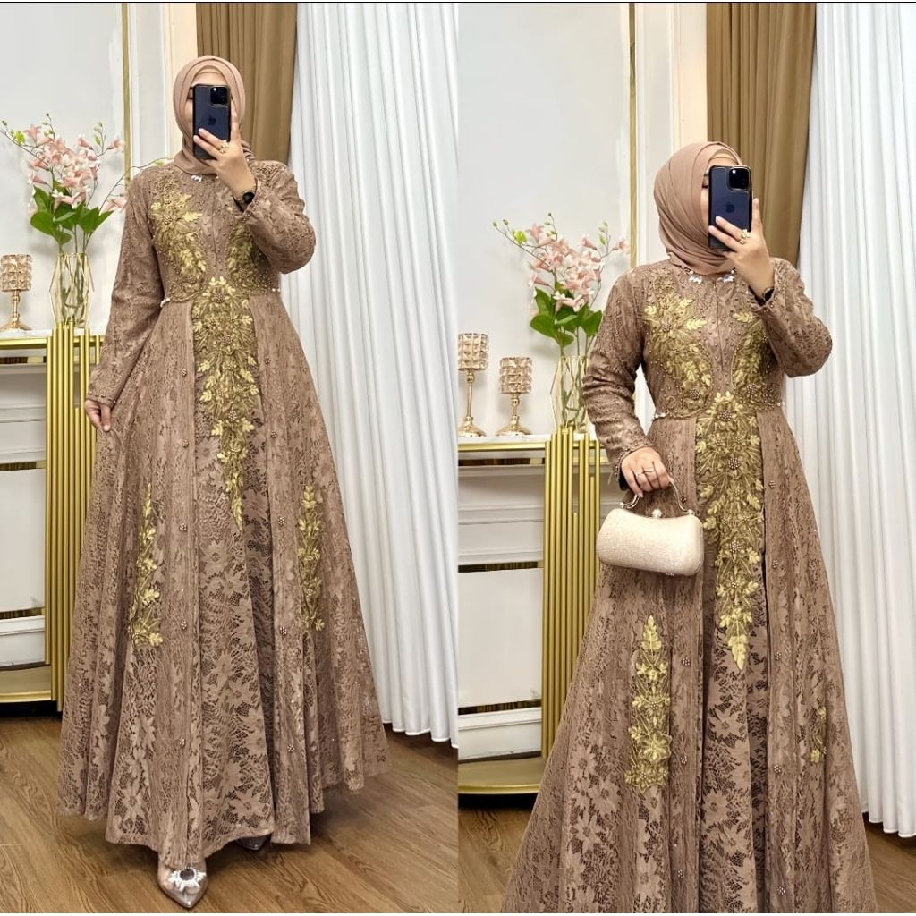 Gamis Brokat Mewah Leona – Sentuhan Brokat Premium untuk Tampilan Kondangan Modern