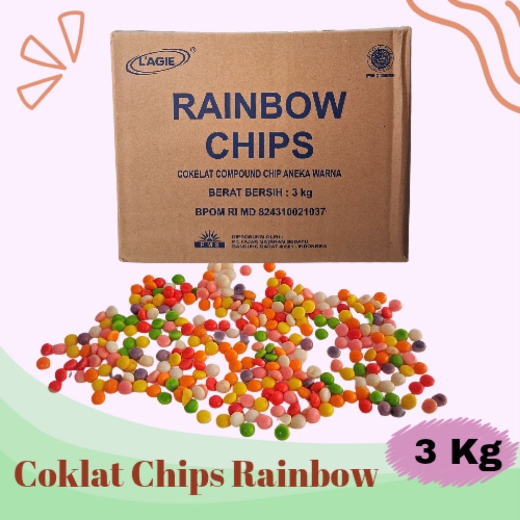 coklat chips rainbow 3 kg / LAGIE choco chips warna warni