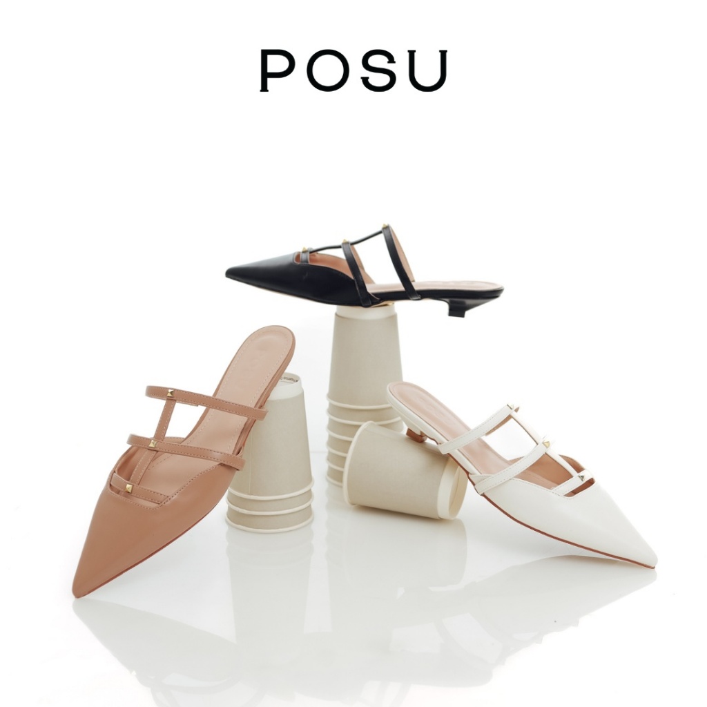 POSU Valencia Sandal Flat Wanita Mules Selop Tali Flat Shoes Ujung Lancip Kekinian