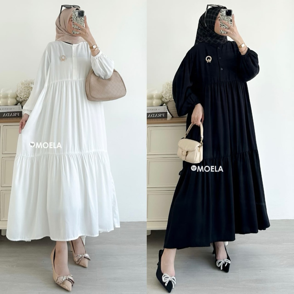• MOELA • Malim midi || Gamis midi dress rayon polos LD 110