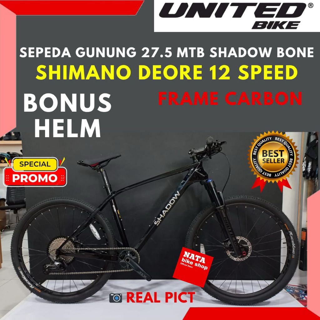 Sepeda Gunung MTB 27.5 Shadow Bone Carbon Glossy Grey