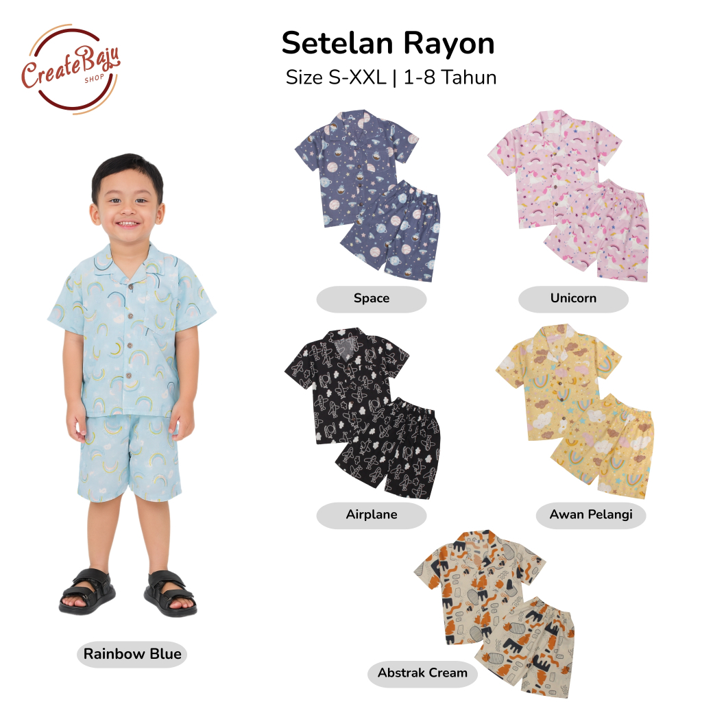 SETELAN RAYON ANAK 1-8 TAHUN SETELAN BAHAN RAYON PREMIUM UNISEX LENGAN PENDEK TERLARIS