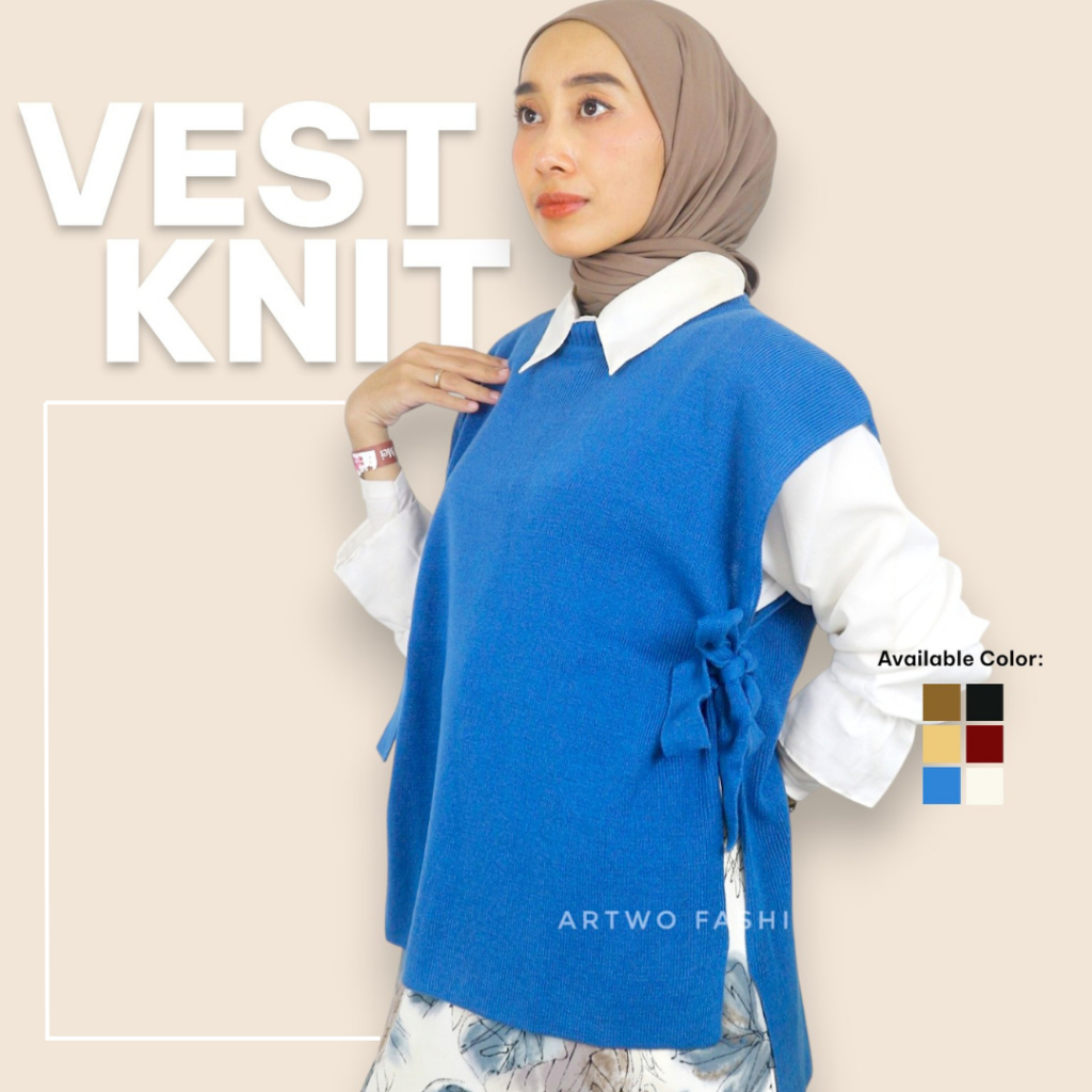 Rompi Rajut Tali Samping Wanita ANDIN,  Vest Knit Tali,  Rompi Tali Pita,  Outer Rajut Oversize