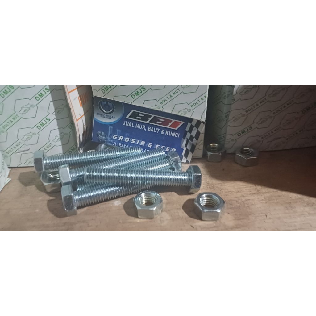 baut mur putih 12x70 baut kunci 19 panjang 7cm paket isi 10pcs
