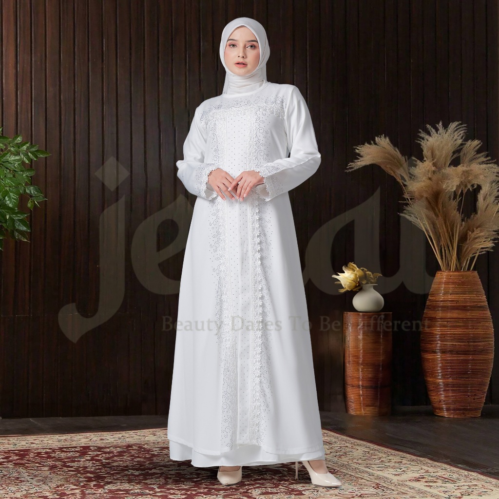 JENAI Gamis Putih Wanita Elegan - Abaya Putih Terbaru Mewah Kekinian