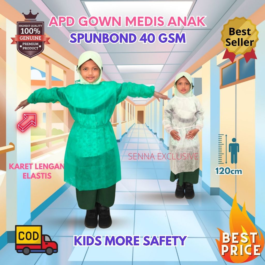Disposable Gown Medis Anak Apron Dental Kain Spunbond 40GSM Kids Dokter Gigi