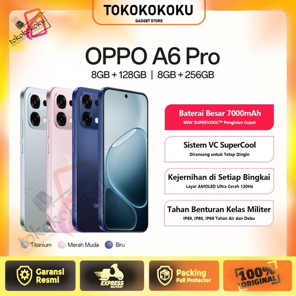 Oppo A6 Pro LTE RAM [8/128GB][8/256GB]| Mediatek Helio G100 | 6,57inch 120Hz | 50MP + 16MP |7000mAh 