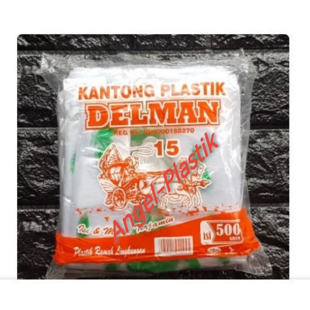 HD KANTONG PLASTIK DELMAN SABLON ISI 500 GRAM / KRESES BENING TRANSPARAN MEREK DELMAN  UK 15 KECIL /