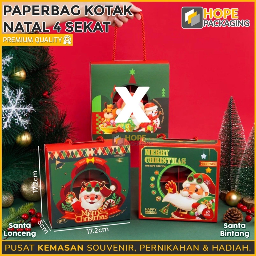 Paper Box Kotak Natal 4 Sekat / kotak Kue Natal / Box Kue Pie / Kotak Packaging Natal/Dus Jinjing Ha