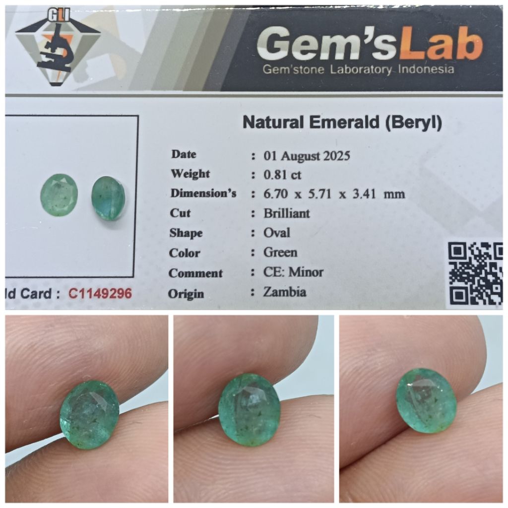 Natural Emerald Beryl Zambia Kristal 0,8ct memo GLI Zamrud Afrika
