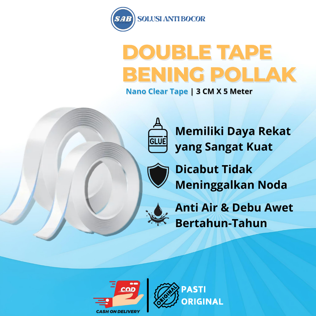 Double Tape Perekat Dinding Doble Tip Super Kuat Nano Tape Bening Pollak Tidak Merusak Dinding