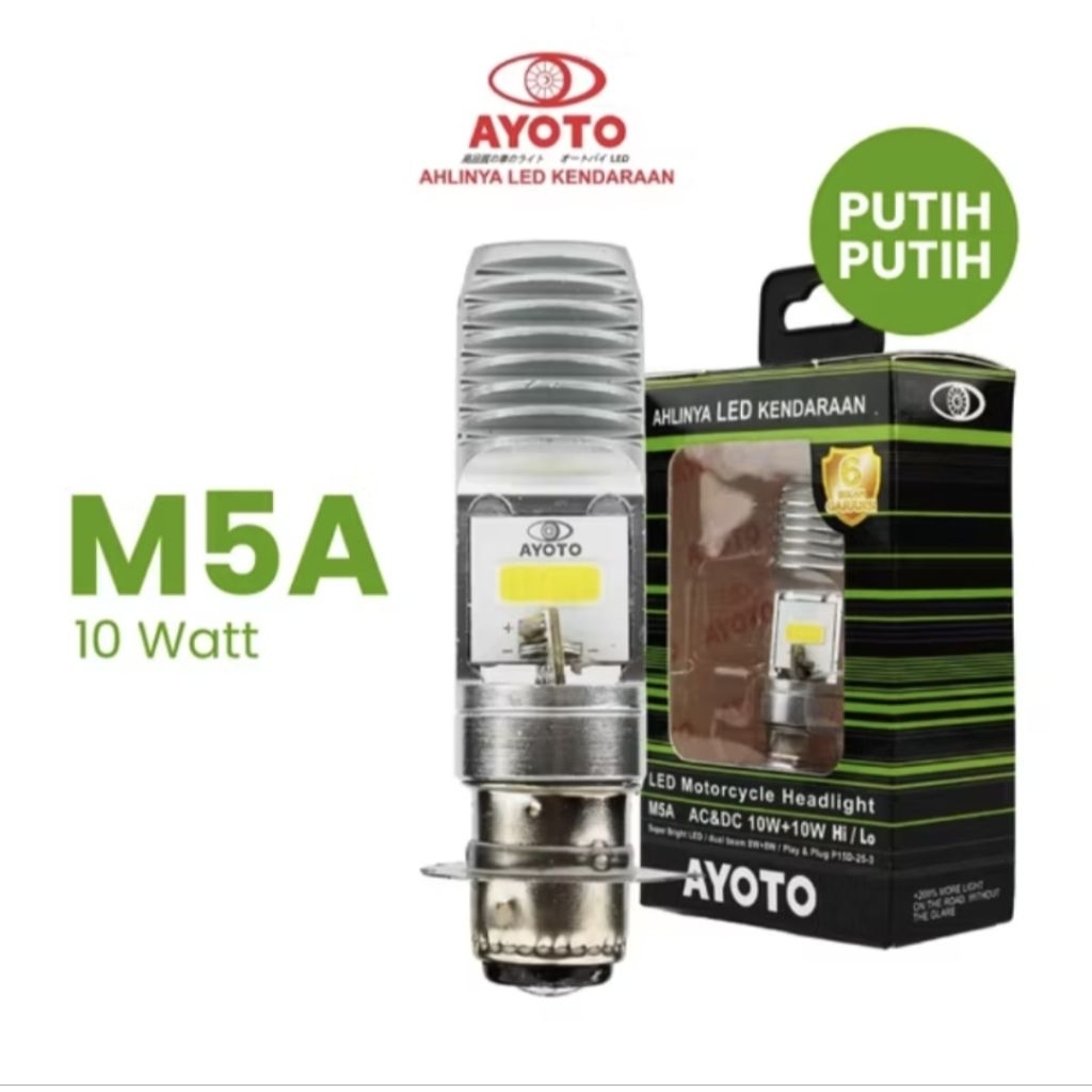 Lampu Depan LED Motor AYOTO M5A AC/DC Watt 10 Piringan Kaki 3 Socket H5