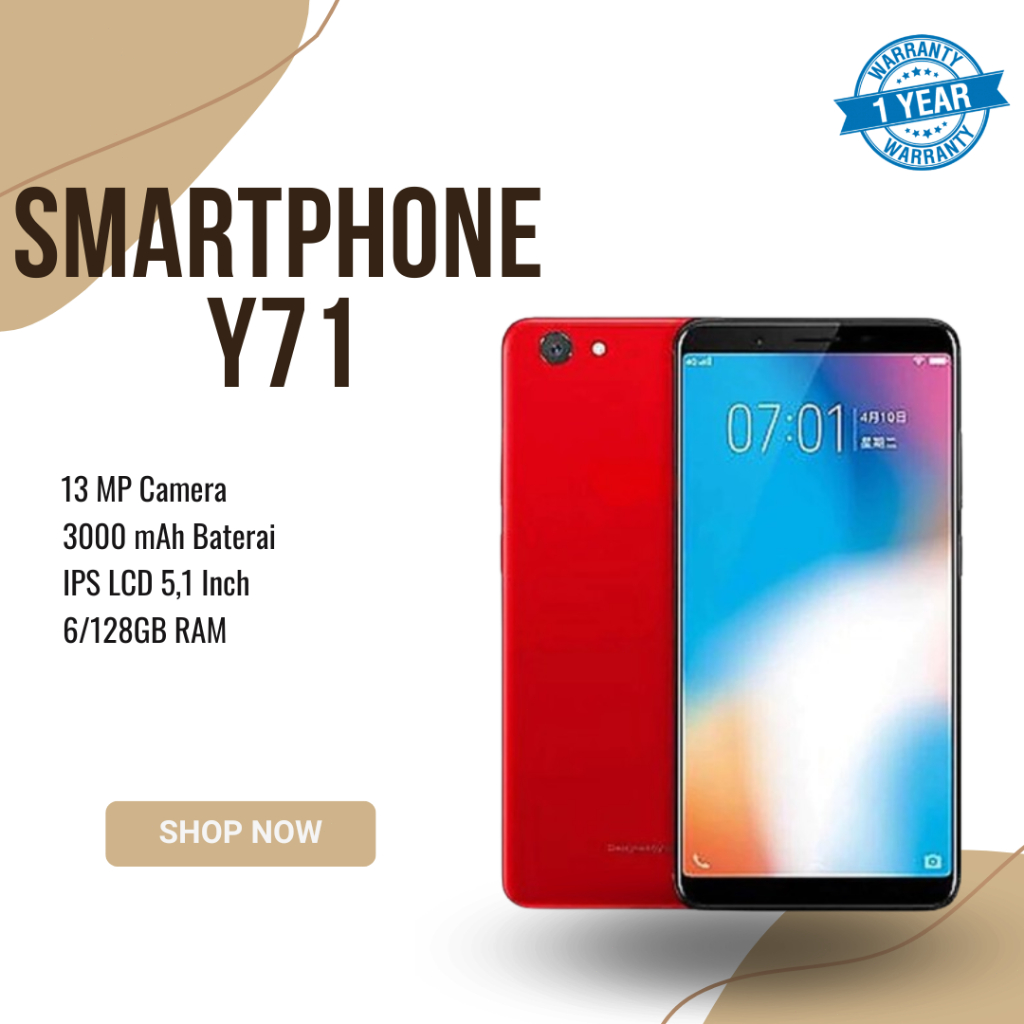 HP SMARTPHONE ADROID VIVO Y71 RAM 6GB/128GB CAMERA 13MP, LAYAR 6.0 INCH, BERGARANSI 12 BULAN