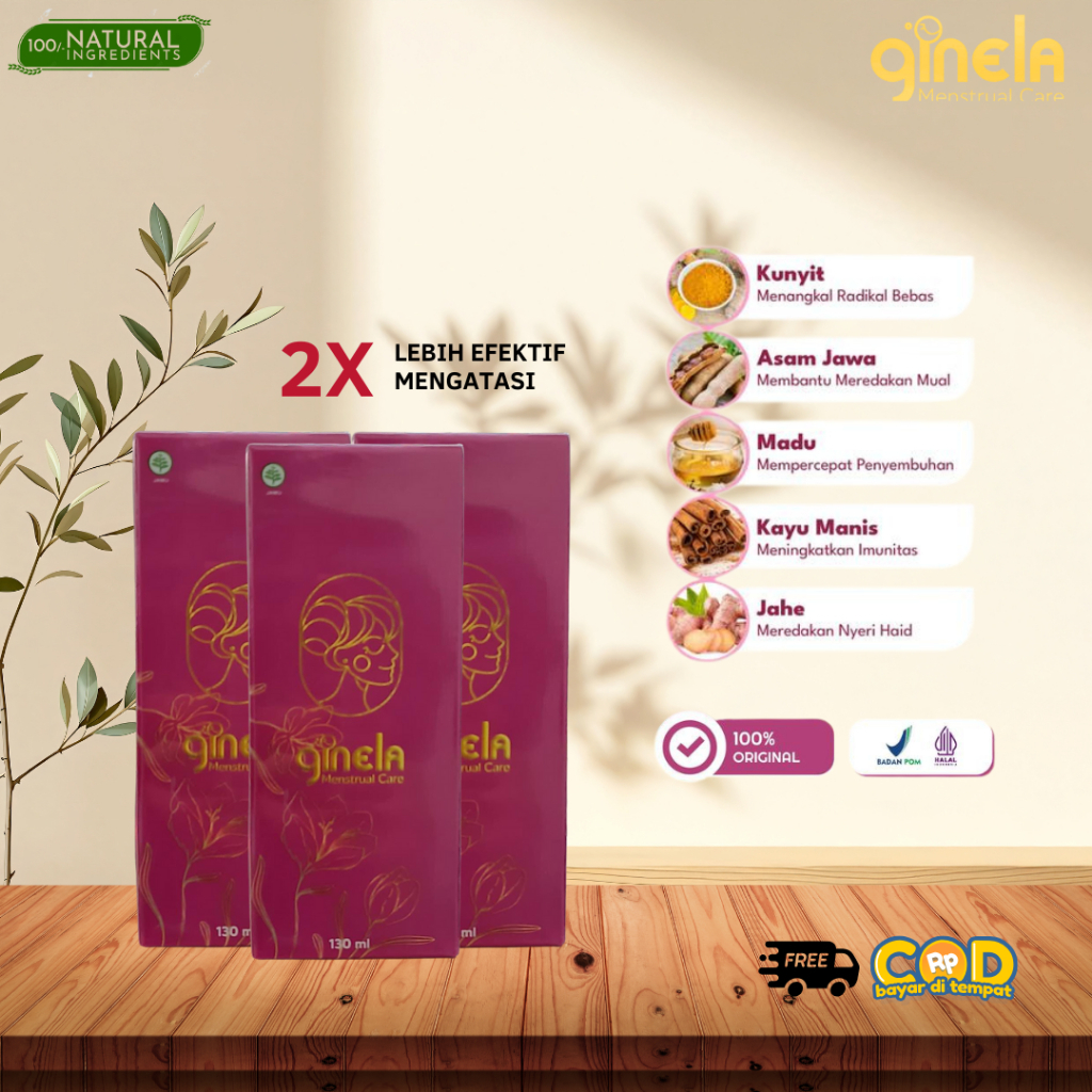 GINELA Obat Herbal Haid Tidak Lancar – Pelancar & Pereda Nyeri Haid Paket 3 Botol BPOM Halal