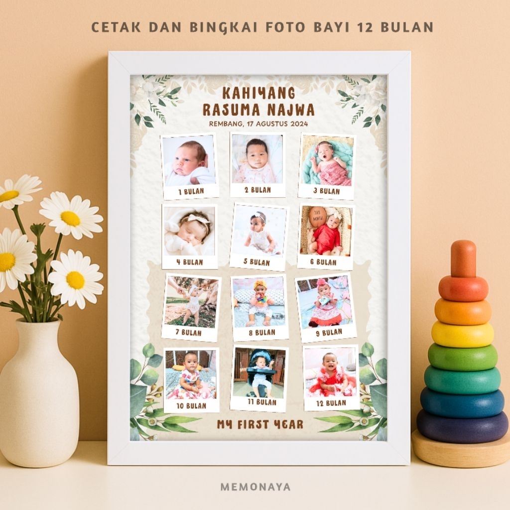 cetak foto bayi 12 bulan, hiasan kamar anak