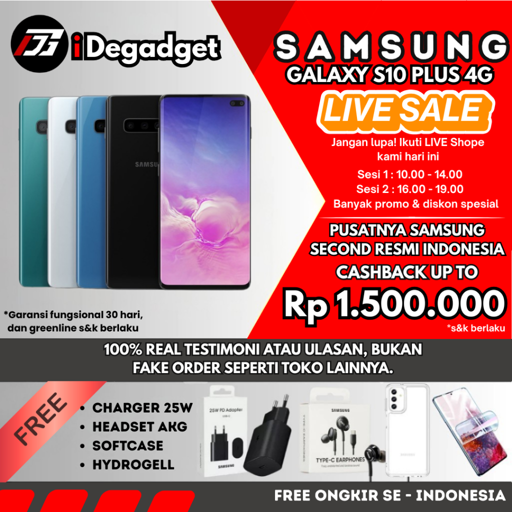 SEIN Samsung Galaxy S10 Plus 12/1TB 8/512GB 128GB S10+ Second Fullset Original