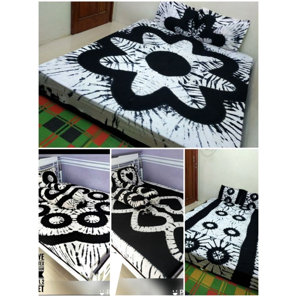 SEPREI BATIK PRINTING MOTIF HITAM PUTIH KAIN ADEM UKURAN 180X200