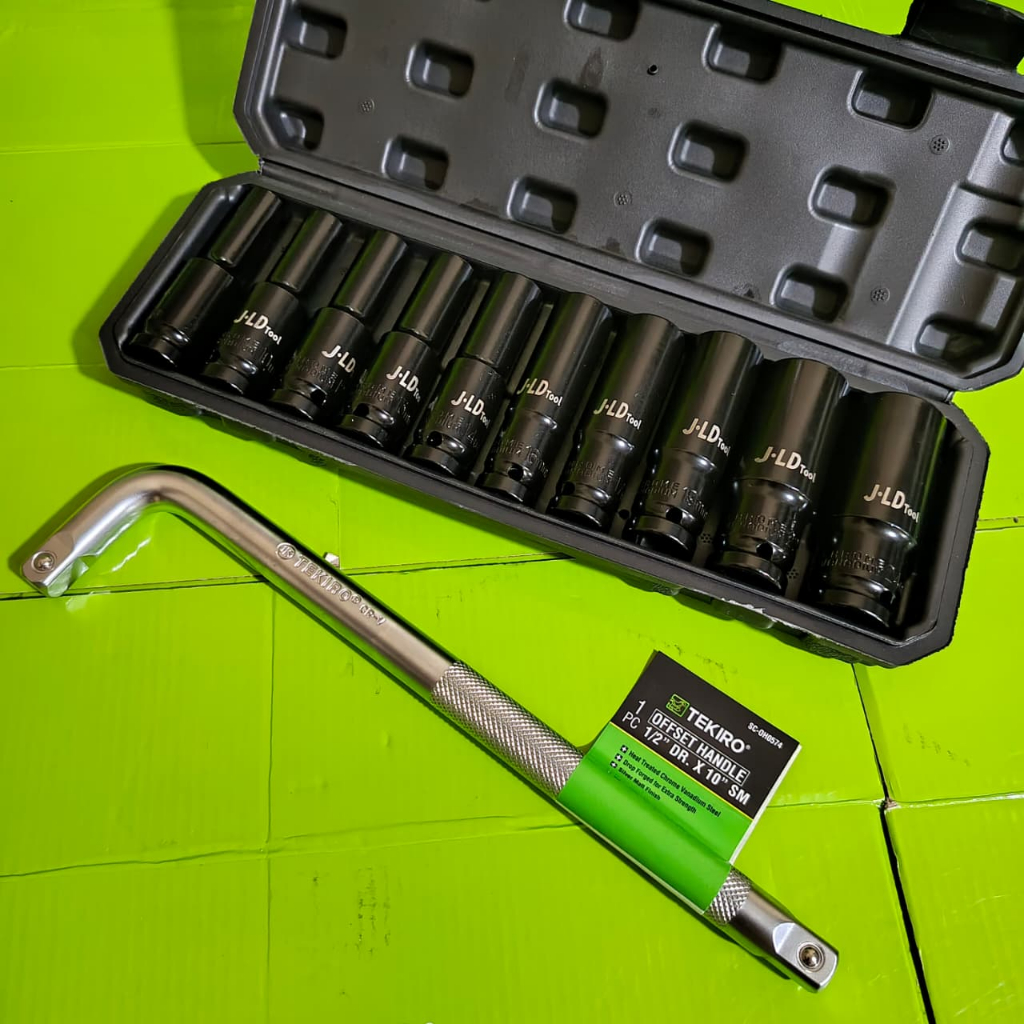 Paket Mata Shock Impact Tekiro OffSet Handle Sock 1/2 Inch / Kunci Socket Extention Impact 10pcs Bah