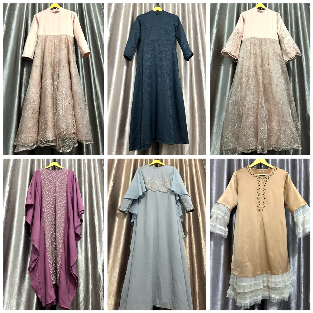 preloved dress gamis perempuan cewe gaun pink purple ungu biru blue navy moca pesta kondangan merk b