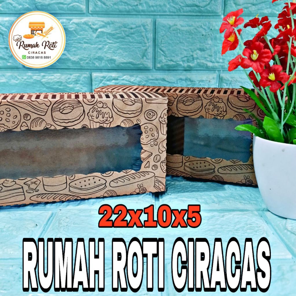 BOX BAHAN CRAFT COKELAT LAMINASI JENDELA BENING KOTAK BROWNIES KUE ROTI SNACK 22x10x5 CM COKLAT MOTI