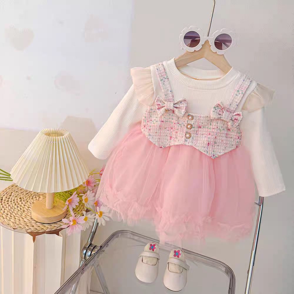Dress Tweed Rainbow Import Premium Anak Perempuan Usia 1-4 Tahun | Baju Katun Lengan Panjang Model B