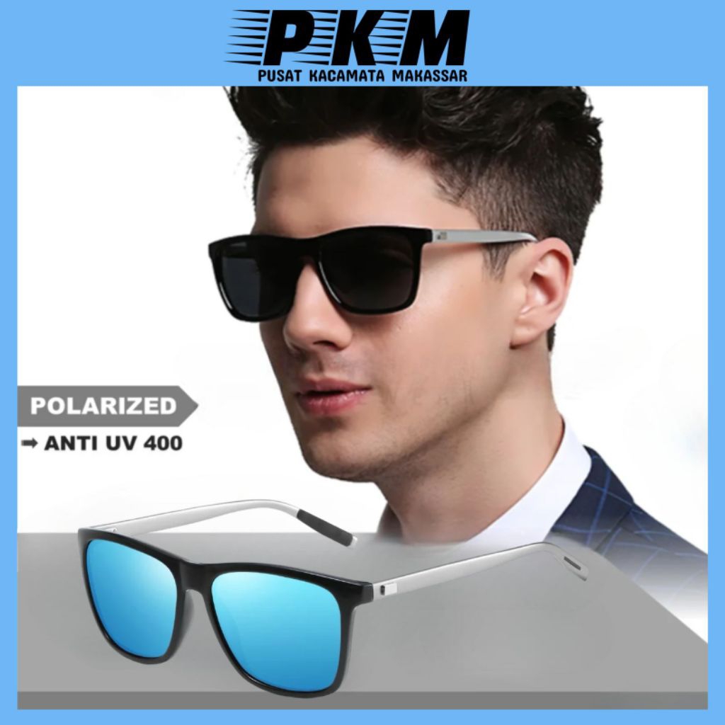 kacamata Polarized Engsel Besi Frame Gaya Kotak Unisex Fashion Eyewear