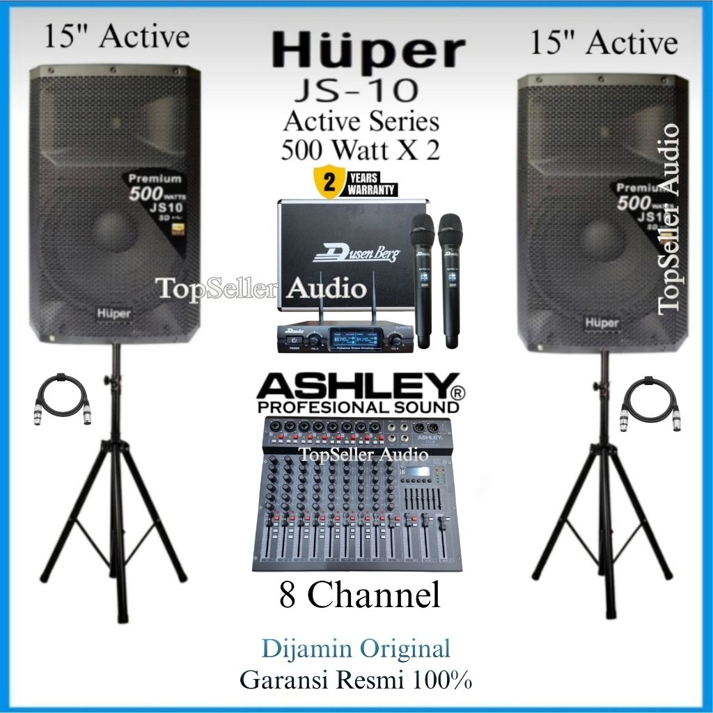 Paket Sound System Karaoke Live Musik Dll Speaker Huper JS10 15 Inch Original Mixer Ashley 8 Channel
