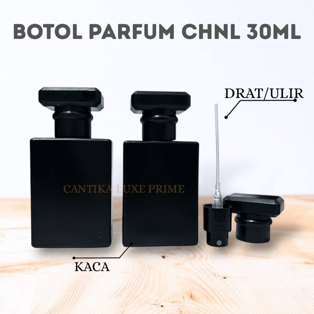 BOTOL PARFUM CHNL 30ML DRAT ULIR FULL HITAM - BOTOL PARFUM KACA KOSONG
