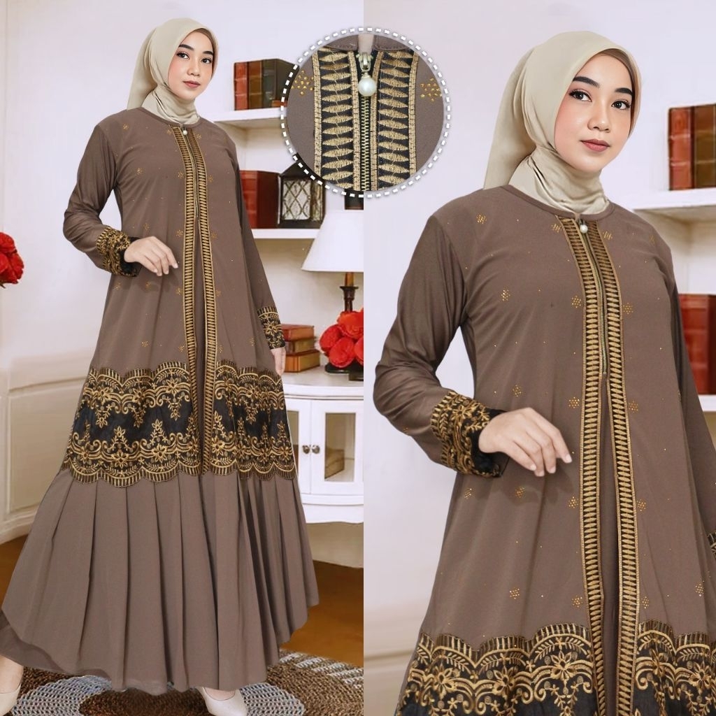 DINDA MUSLIMAH GAMIS ABAYA TURKI LUCYANA "SERIES WARNA" BAHAN JERSEY BORDIR MIX PAYET VIRAL MEWAH DA