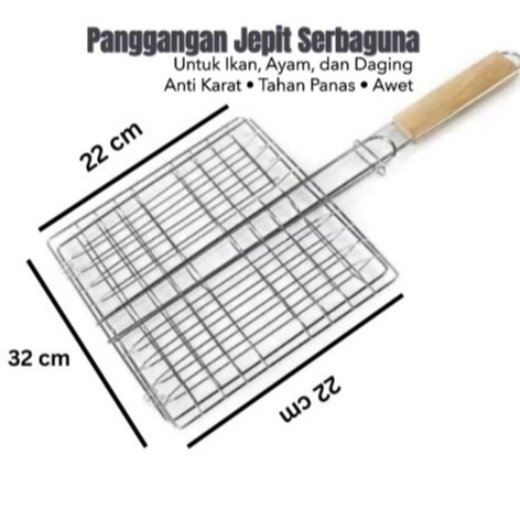 Panggangan Jepit Stainless 32x22 cm – Pemanggang Ikan & Ayam Bakar Anti Lengket