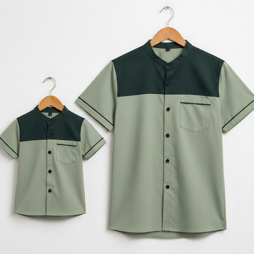 Koko Couple ayah dan anak - Kemko bahan Toyobo -Baju kemeja Bapak dan Anak - Baju Kapel hari raya le