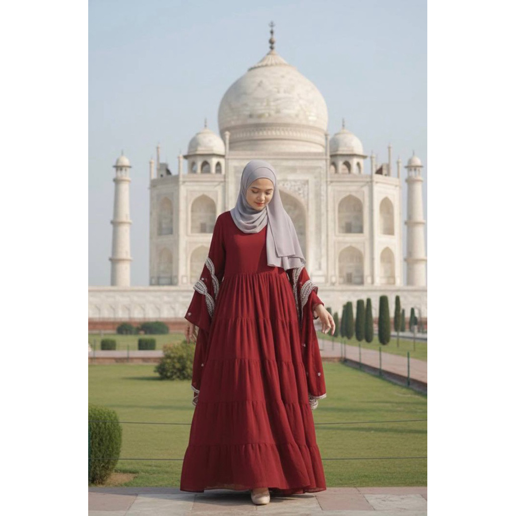Anarkali Set wanita dengan Dupatta/Selendang / Baju India