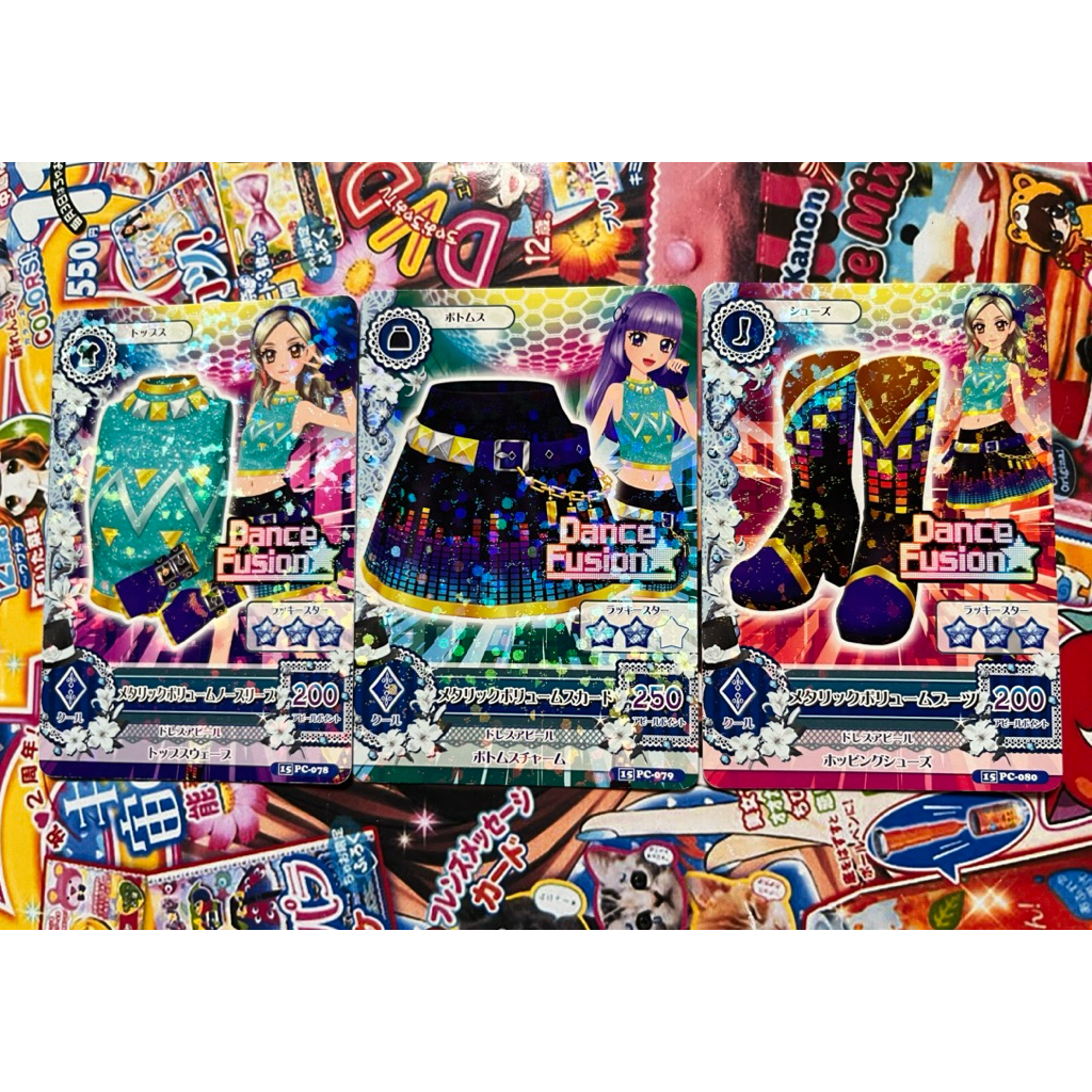 Kartu Aikatsu Dance Fusion Metallic Volume Coord Rin Kurosawa Sumire Hikami Promotion Card Set Tops 