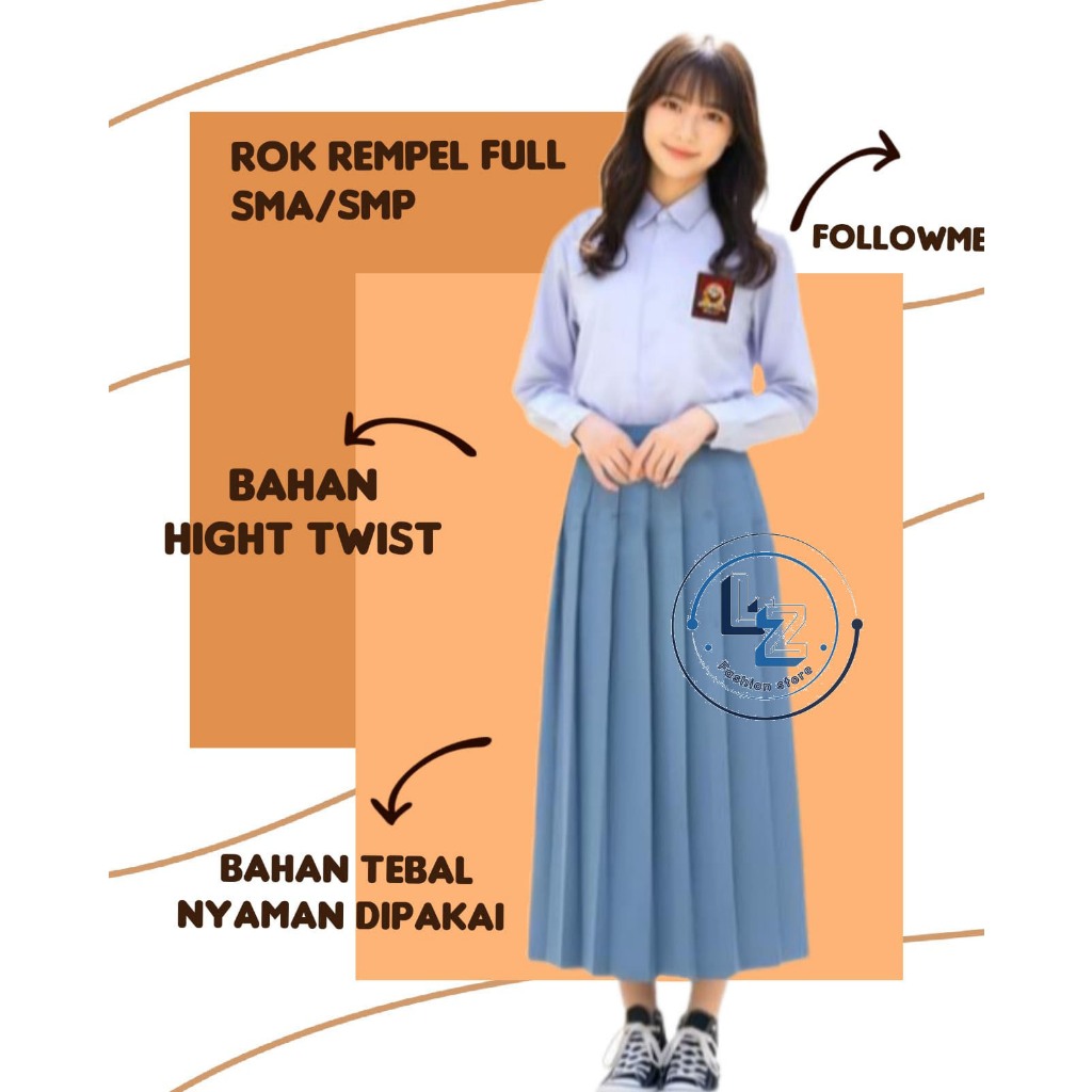 Rok Seragam SMA SMK  SMP  Rempel Full Korean Bahan Hight Twist