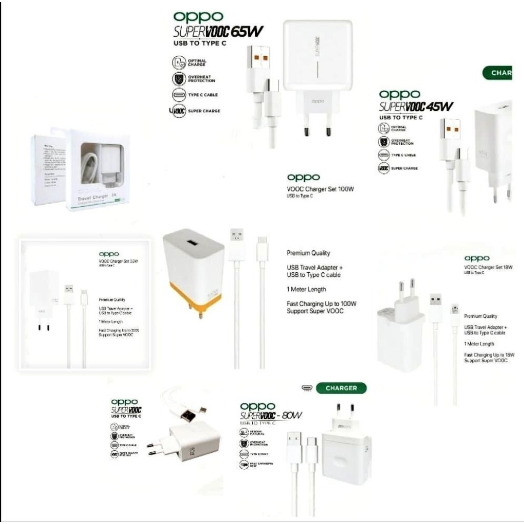 CHARGER OPPO 33 WATT 35 WATT 65 WATT 67 WATT 80 WATT 100 WATT 18 WATT OPPO 2A FAST CARGING SUPER VOO