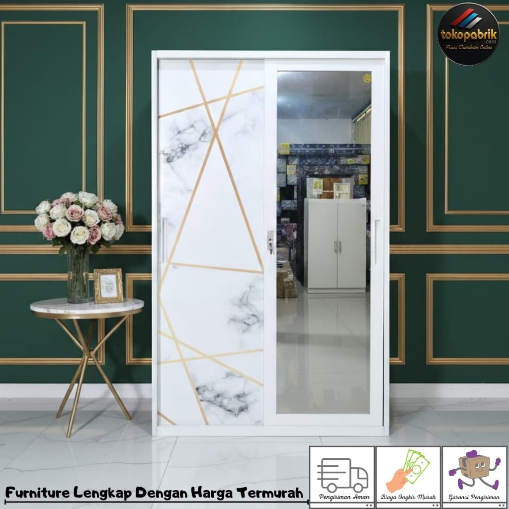 Lemari Besi 2 Pintu Jumbo / Lemari Besi Sliding / Lemari Baju Sliding Besi Minimalis Murah Bandung C