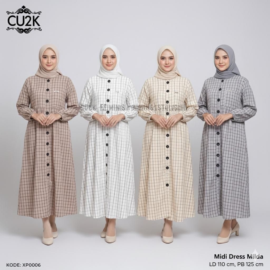CU2K MIDI DRESS MILDA KATUN HARUKA | MIDI DRESS KATUN BY CU2K | CU2K MIDI DRESS KOTAK